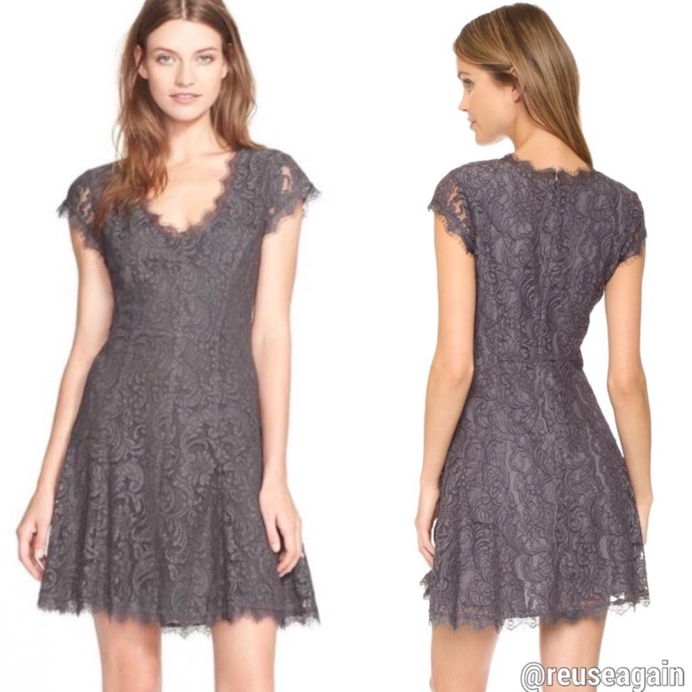 Joie Grey Lace Mini Skater Eshe C Dress